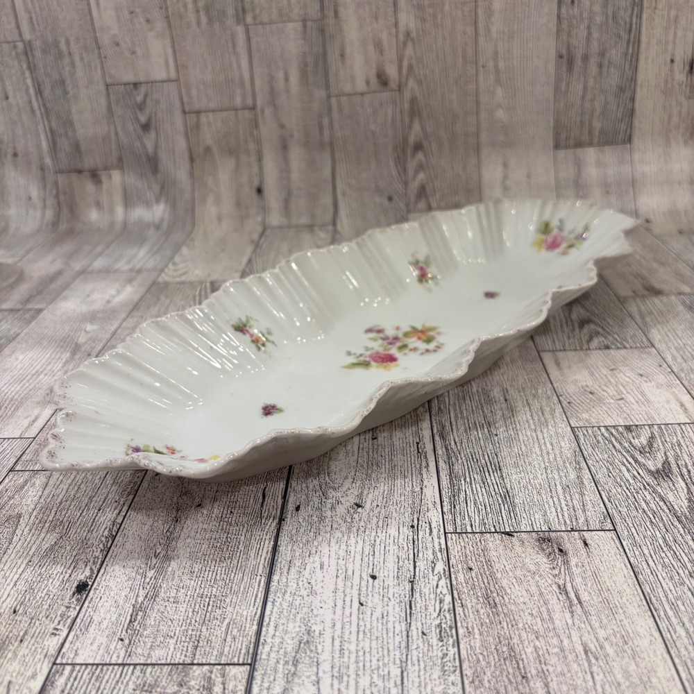 Victoria Carlsbad Austria Ruffled Candy Dish‎ Floral Porcelain Tray Serving Bowl